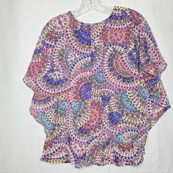 NOTATIONS Tiered Ruffle Front XL Short Flutter Sleeve Slinky Stretch Knit Top - Picture 8 of 11